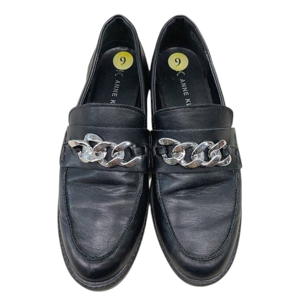 Anne Klein Chain Loafers Shoes Womens 9 Black Platform Slip On Chunky Classic